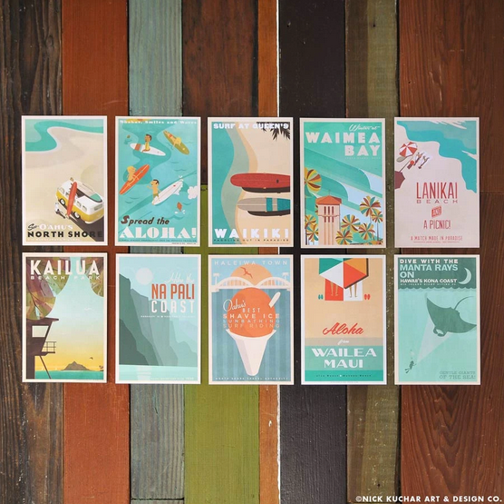 4x6 Retro Hawaii Postcards Set of 10
