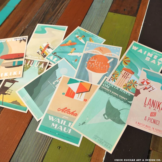 4x6 Retro Hawaii Postcards Set of 10