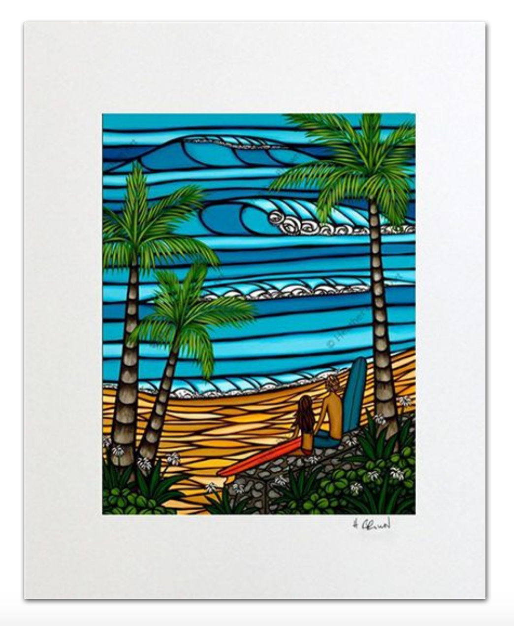 Heather Brown Waikiki Surf Girl ヘザーブラウン Waikiki Surf Girl - Matted Paper Print - Heather Brown Art